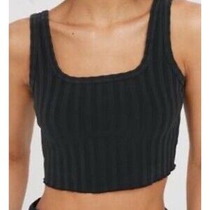 Offline by Aerie Womens Size XXL Black Rib Knit Pullover Cropped Tank Top